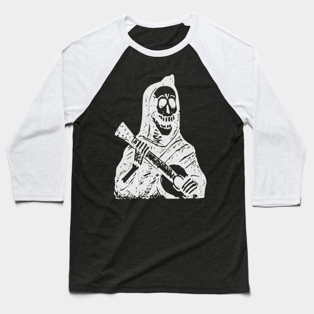 Skeleton Playing Guitar Posada Calavera Baseball T-Shirt by terrybain